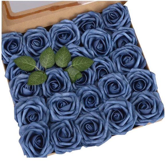 25 count | Dusty Blue Artificial Roses Flowers Wedding Party Bouquet Centerpiece - Picture 1 of 1